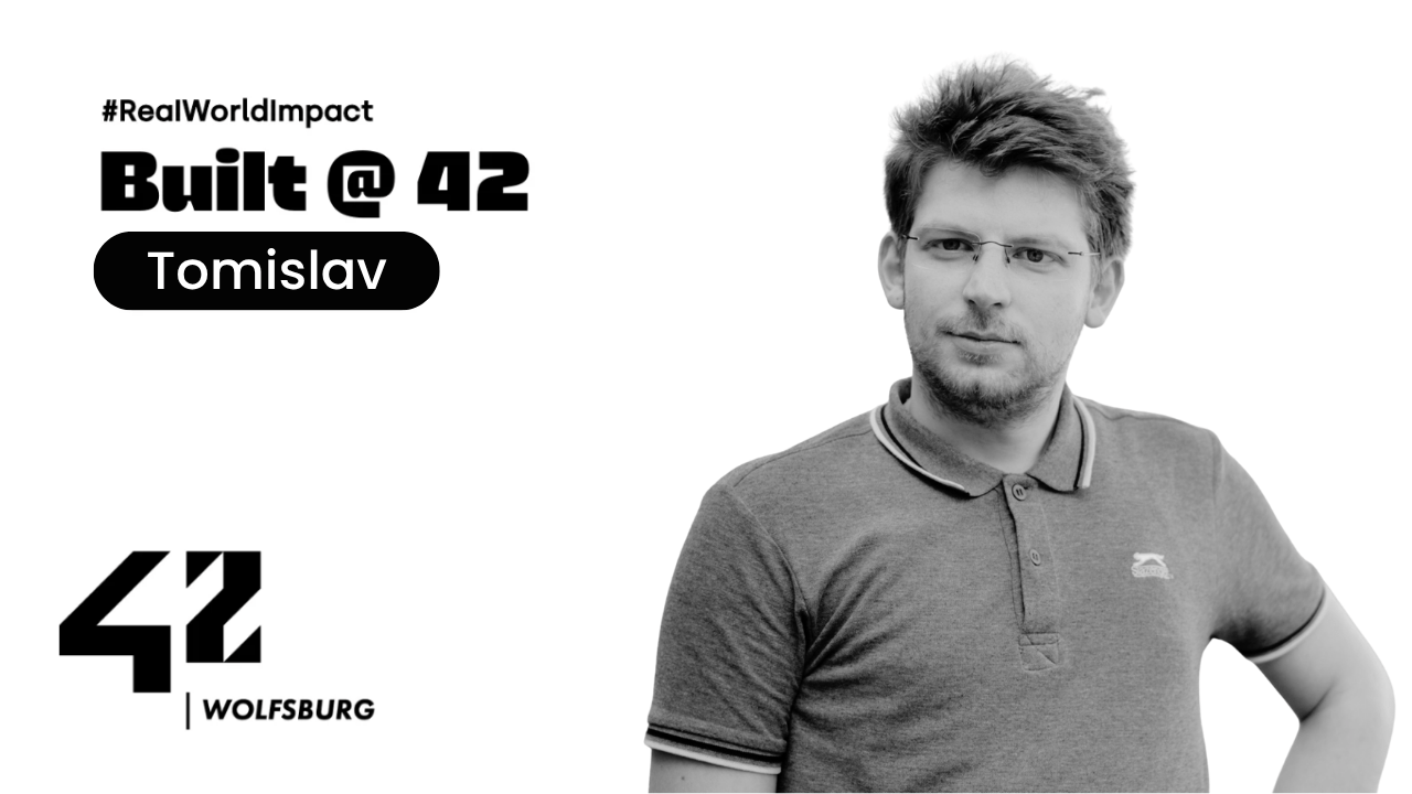 42 Wolfsburg student Tomislav, developer of a sustainable medical tool, representing the 42 Built innovation series.